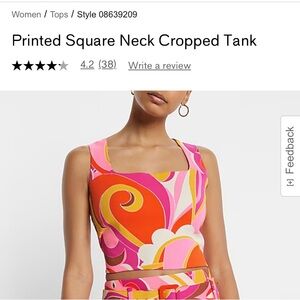 Express Printed Square Neck Cropped Top